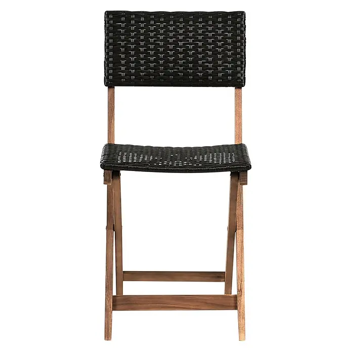 3-tlg Bistro Set RIVAROTTA in Braun/Schwarz -  - Klappstuhl mit schwarzer Flechtsitzfläche und Rückenlehne sowie Holzgestell.