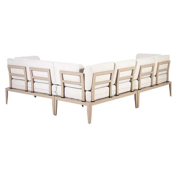 5-tlg Lounge Set RIMA in Beige linksseitig -  - U-förmiges Outdoor-Sofa mit hellbraunem Metallrahmen und cremefarbenen Kissen.