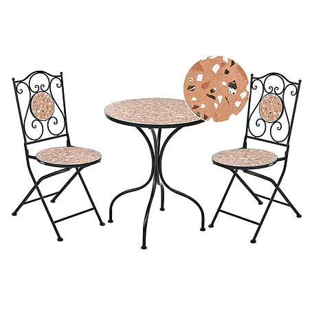 3-tlg Bistro Set ADRANO in Schwarz/Braun/Orange