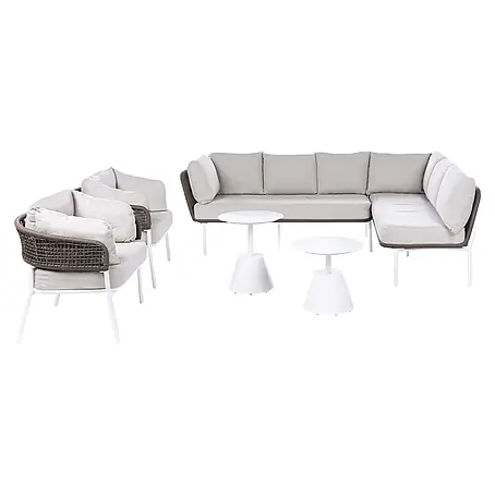 5-tlg Lounge Set ROBELLA in Beige/Weiß/Braun