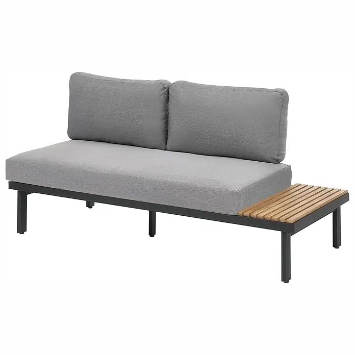 11-tlg Lounge Set FIVIZZANO in Grau/Braun -  - Outdoor-Sofa mit grauen Kissen, dunklem Metallrahmen und integriertem Latten-Beistelltisch aus Holz.