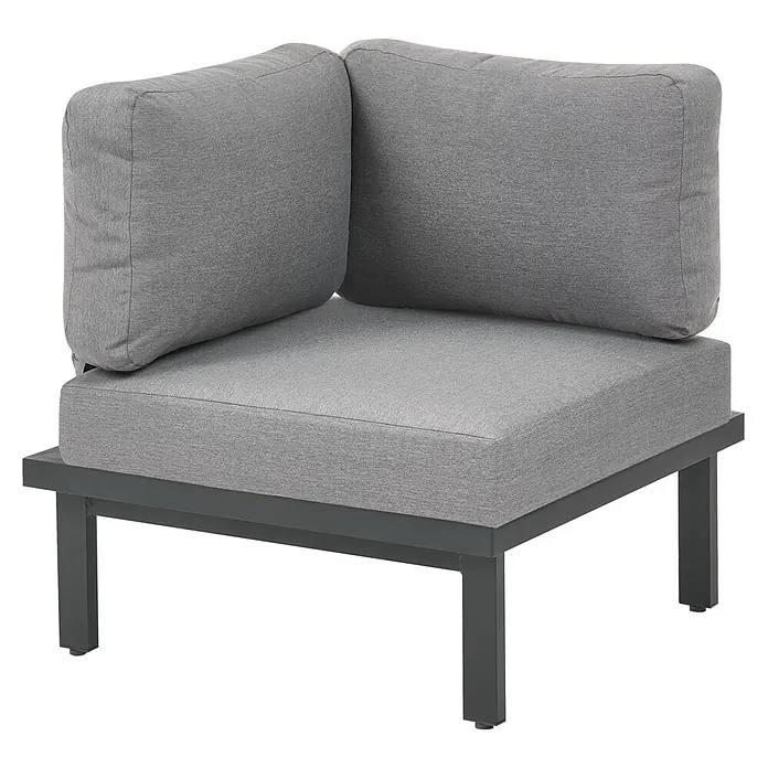 11-tlg Lounge Set FIVIZZANO in Grau/Braun -  - Graues modulares Ecksofa für den Außenbereich mit dunklem Metallrahmen und Stoffkissen.
