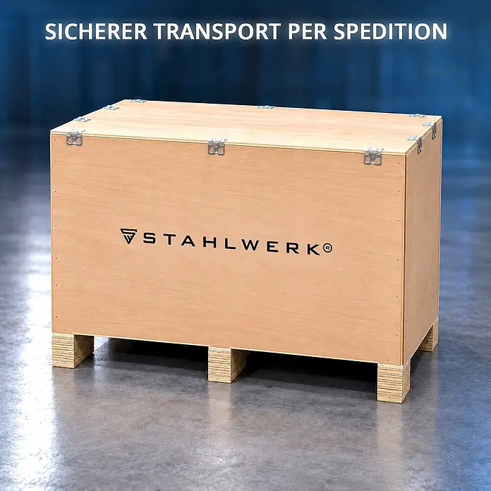 STAHLWERK Kompressor (ST-501 Pro) 50 L Tank, 10 bar, ölfrei & leise 70dB 1400 W - 1,97 PS - Große hölzerne STAHLWERK® Versandkiste auf einer Palettenbasis.