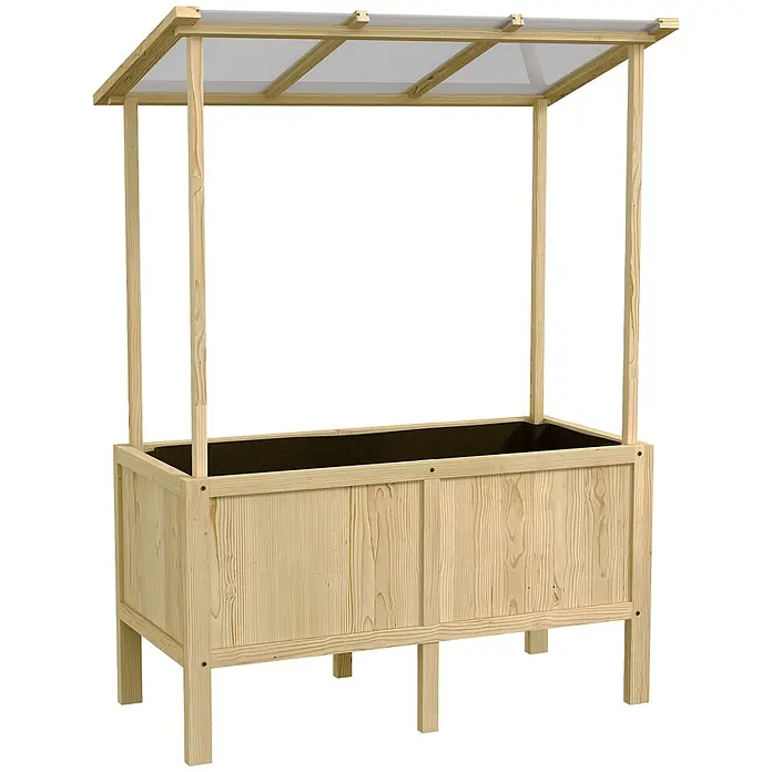 SONNENH Hochbeet mit Deckel 110 x 60 x 152 cm aus Holz -  - Hochbeet aus Naturholz mit transparentem Dach und dunkler Innenauskleidung zum Pflanzenanbau.