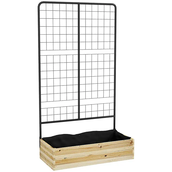 SONNENH Hochbeet mit Rankgitter 80 x 38 x 145 cm aus Holz -  - Hochbeet aus Holz mit schwarzem Metallspalier und Stoffeinsatz.