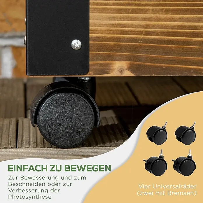 SONNENH Hochbeet mit Rankgitter 65 x 31 x 147 cm aus Holz -  - Schwarze Universalrollen für leichte Bewegung, zwei davon mit Bremsen.