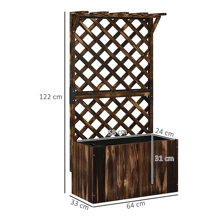 SONNENH Hochbeet mit Rankgitter 64 x 33 x 122 cm aus Holz -  - Dunkelbrauner hölzerner Pflanzkasten mit hohem Spalier für Kletterpflanzen.