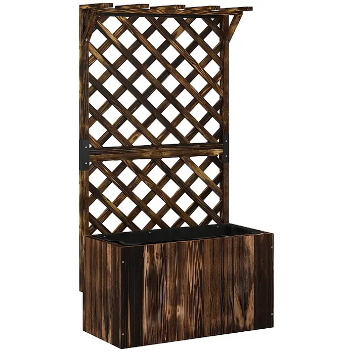 SONNENH Hochbeet mit Rankgitter 64 x 33 x 122 cm aus Holz -  - Dunkelbrauner Holzpflanzkasten mit integriertem Rankgitter für Kletterpflanzen.