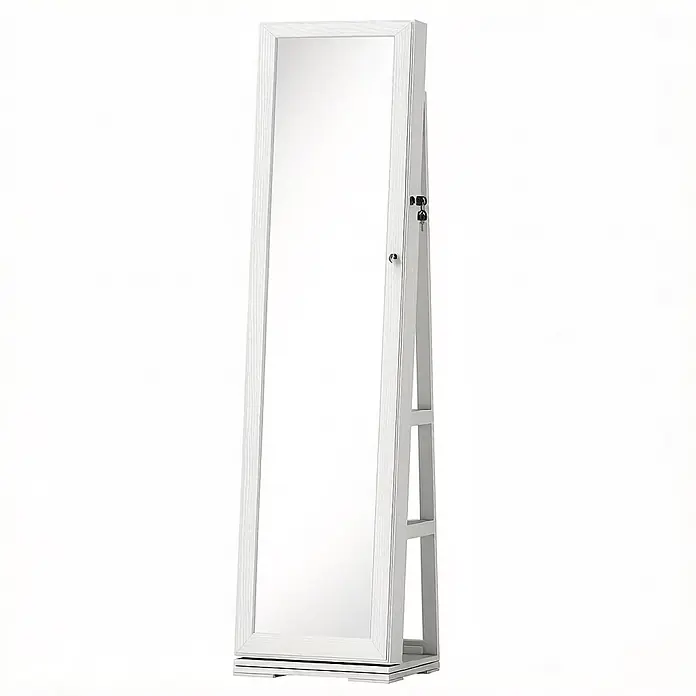 SONNENH Standspiegel, MDF und Glas, 38 x 38 cm, Weiß -  - Weißer Holz-Ganzkörperspiegel Schmuckschrank mit Schloss und Schlüsseln.