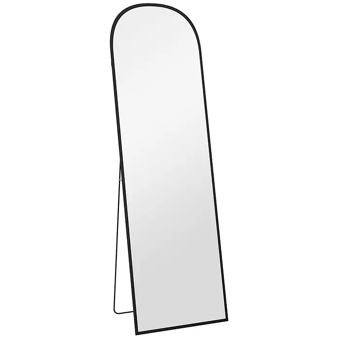 SONNENH Standspiegel, Aluminium, 50 x 1.5 cm, Schwarz -  - Schwarzgerahmter Standspiegel mit Bogenoberseite, auf Stütze stehend.