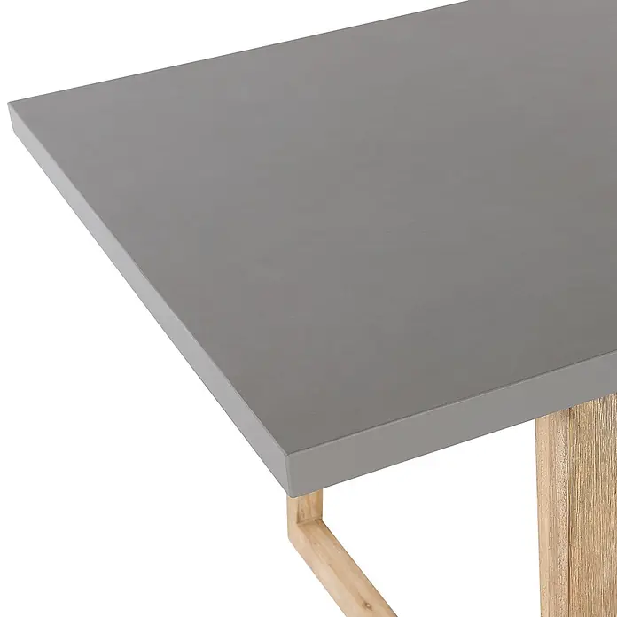 Esstisch ORIA in Grau/Braun - (W) 90 x (H) 75 x - L - Graue Tischplatte, vermutlich aus Beton, mit hellen Holzbeinen.