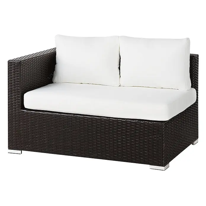 8-tlg Lounge Set XXL in Braun/Weiß rechtsseitig -  - Dunkelbraunes Polyrattan-Ecksofa-Element mit weißen Stoffkissen für den Außenbereich.