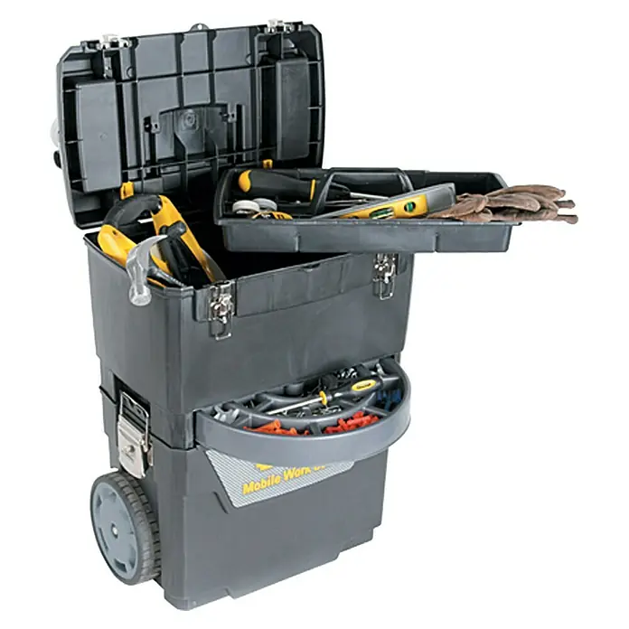 Stanley Aufbewahrungs- & Transportbox - 25 l, Max. Ladegewicht: 70 kg - Vielseitiger Werkzeugkoffer mit Fächern und Rollen für einfachen Transport von Werkzeugen und Zubehör.