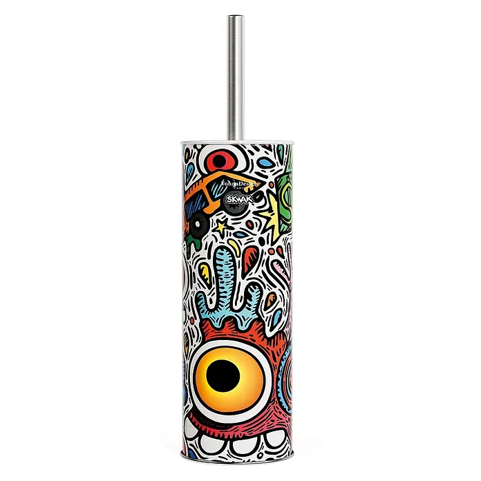 Tohaa Design WC-Bürste Crazy Maniac - Skwak -  - Toilettenbürste und Halter mit Metallgriff und zylindrischem Behälter mit farbenfroher Doodle-Kunst, inkl. 'TohanDesign PARIS SKWAK'.