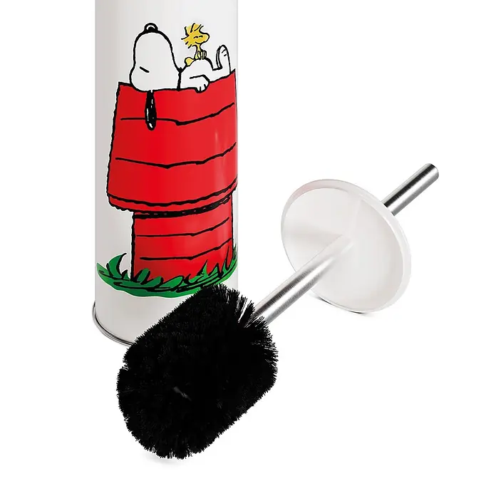 Tohaa Design WC-Bürste Peanuts Snoopy - Peanuts -  - Snoopy WC-Bürstengarnitur: weißer Halter mit Snoopy & Woodstock in roter Hundehütte, schwarze Bürste mit silbernem Griff.