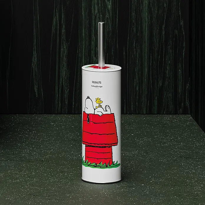 Tohaa Design WC-Bürste Peanuts Snoopy - Peanuts -  - Weißer Toilettenbürstenhalter mit Snoopy auf seiner roten Hundehütte und Metallgriff.