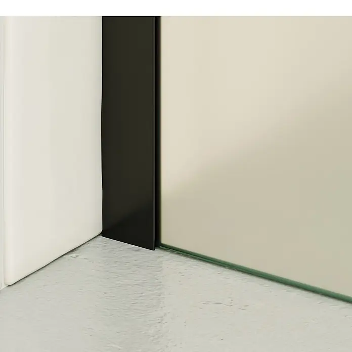 i-flair Duschabtrennung 100x200 cm Satiniert 10 mm ESG W740 -  - Moderner Raumteiler mit dunklem Paneel und satiniertem Glaspaneel mit grünem Rand, auf hellem Betonboden installiert.