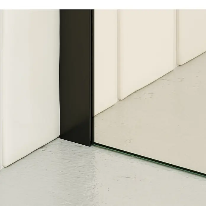 i-flair Duschabtrennung 130x200 cm Teilsatiniert 10 mm ESG W740 -  - Schwarzes vertikales Profil und klare Glasplatte an einer hellen Wand installiert.