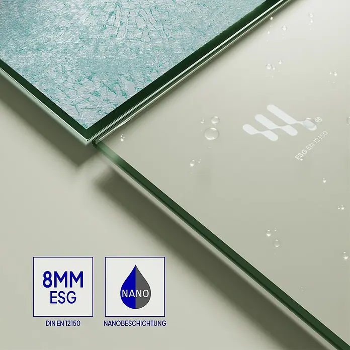 i-flair Duschabtrennung 140x200 cm Klarglas 8 mm ESG W740BL -  - Zwei Platten aus 8mm ESG Sicherheitsglas: eine mattiert, eine klar mit wasserabweisender Nanobeschichtung.
