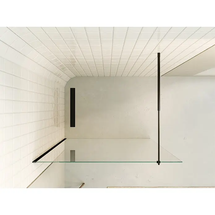 i-flair Duschabtrennung 70x200 cm Klarglas 10 mm ESG W740 -  - Begehbare Dusche mit klarer Glasabtrennung, schwarzem Rahmen und schwarzem Linienablauf.
