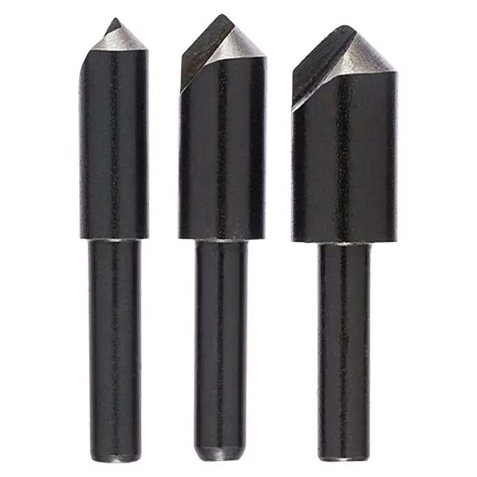 Craftomat Kegelsenker-Set - 3 -tlg. - Drei Kegelsenker-Bits mit schwarzer Beschichtung und silberner Spitze für präzise Bohrungen und Senkungen in verschiedenen Materialien.