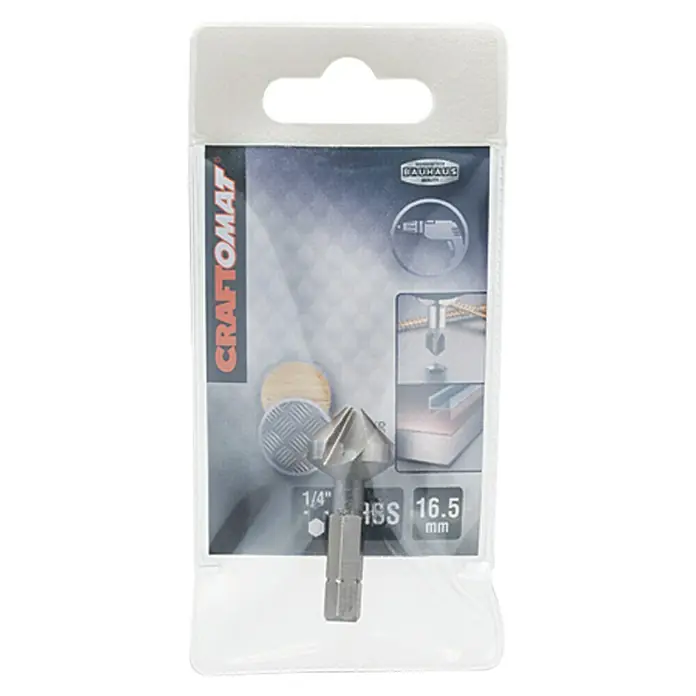 Craftomat Kegelsenker - Durchmesser Schaft: ¼″ Hex, Durchmesser: 16,5 mm - Ein Senker-Bit von Craftomat in einer durchsichtigen Verpackung. Perfekt für präzise Bohrungen und Senkungen in verschiedenen Materialien.