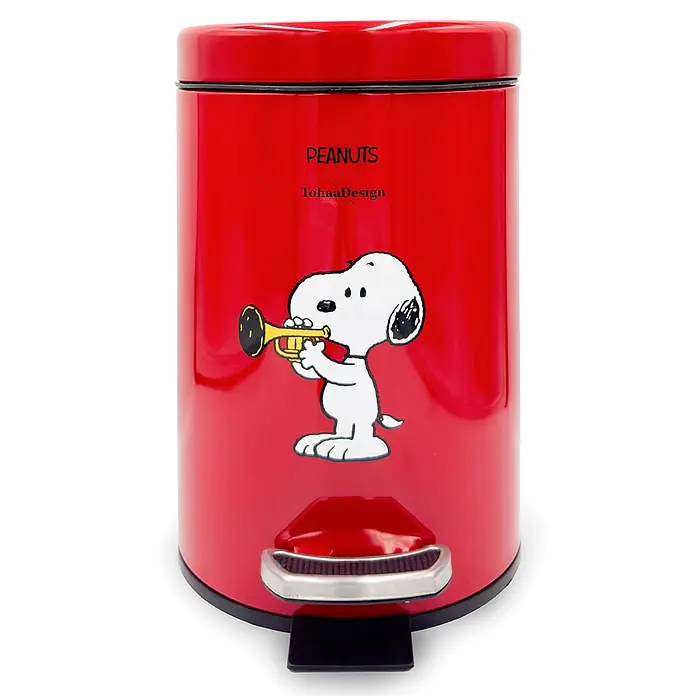 Tohaa Design Kosmetikeimer 3L Peanuts Records - Peanuts -  - Roter Treteimer mit Snoopy, der Trompete spielt, und 'PEANUTS TohaaDesign' Branding.