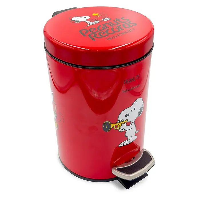 Tohaa Design Kosmetikeimer 3L Peanuts Records - Peanuts -  - Roter Peanuts Treteimer mit Snoopy-Grafiken, mit 'Peanuts Records New York City' auf dem Deckel und 'TohaaDesign' an der Seite.