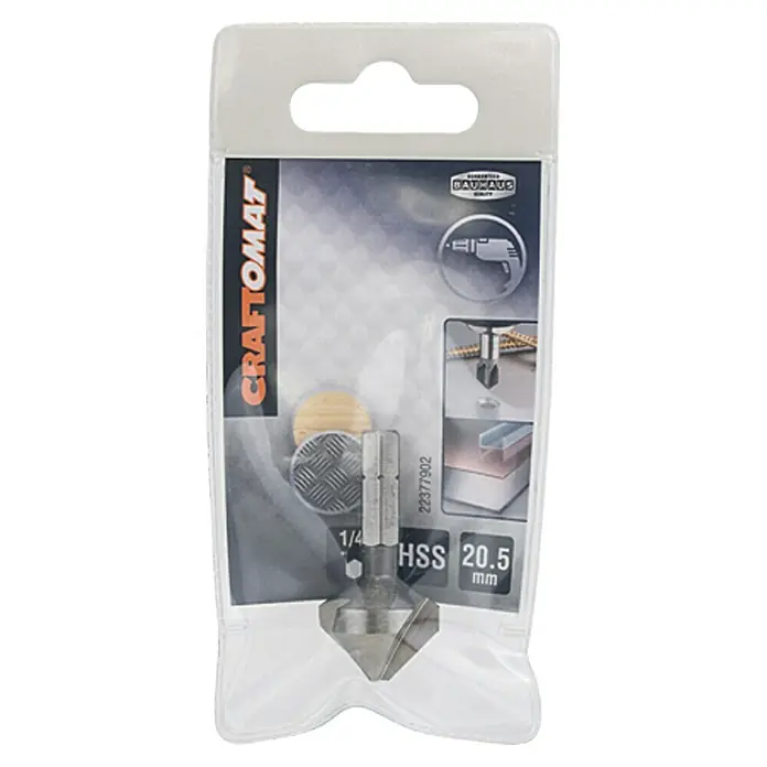 Craftomat Kegelsenker - Durchmesser Schaft: ¼″ Hex, Durchmesser: 20,5 mm - Ein Craftomat Entgrater-Senker mit 1/4"-Schaft und 20,5 mm Durchmesser, ideal für saubere Entgratungen und Senkungen in verschiedenen Materialien.