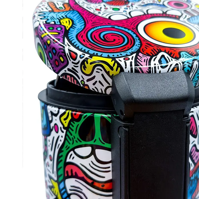Tohaa Design Kosmetikeimer 3L Crazy Maniac - Skwak -  - Bunter Behälter mit Deckel, lebendigem Doodle-Kunstdesign und schwarzem Plastikclip.