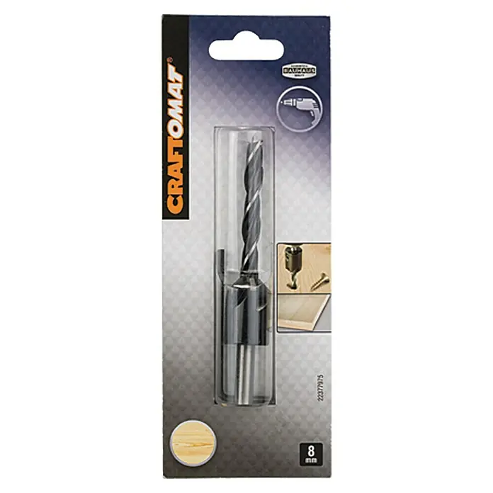 Craftomat Broca para madera con avellanador - Diámetro de la broca: 8 mm - Un taladro avellanador para madera Craftomat en su embalaje, ideal para perforaciones precisas en madera.