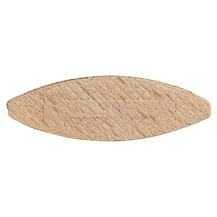 Craftomat Flachdübel - Länge: 45 mm, 50 Stk. - Ein einzelner Holzdübel, der für Holzbearbeitung und Möbelbau verwendet wird, mit gerillter Oberfläche für bessere Haftung.