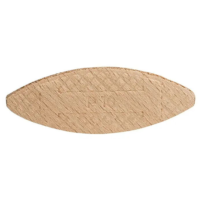 Craftomat Flachdübel - Länge: 55 mm, 50 Stk. - Ein einzelner, ovaler Holzverbinder, auch Lamello genannt, mit einer groben Textur und dem Aufdruck "R10".