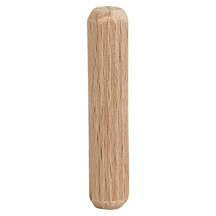 Craftomat Holzdübel - Ø x L: 10 x 40 mm, 120 Stk., Passend für: Bohrer 10 mm - Nahaufnahme eines Holzdübels, der in der Holzbearbeitung zur Verbindung von Werkstücken verwendet wird.
