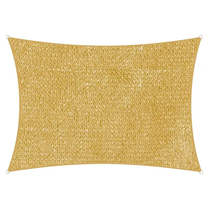 Schneider Sonnensegel Teneriffa - L x B: 500 x 360 cm, Natur - Strukturiertes, goldgelbes Sonnensegel, rechteckig mit gebogenen Seiten und Befestigungsringen.