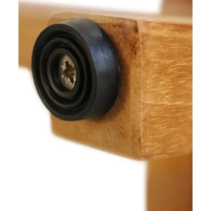 Bad Sitzbank Holz Belina als edle Teak Badezimmerbank massiv 75 x 31 cm -  - Schwarzer Gummifuß mit Sternschraube an einem Holzteil.