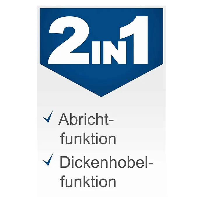Scheppach Abricht-Dickenhobelmaschine HMS1070 - 1.500 W, Hobelbreite: 254 mm - Blau-weißes '2 IN 1'-Symbol für Abricht- und Dickenhobelfunktion.