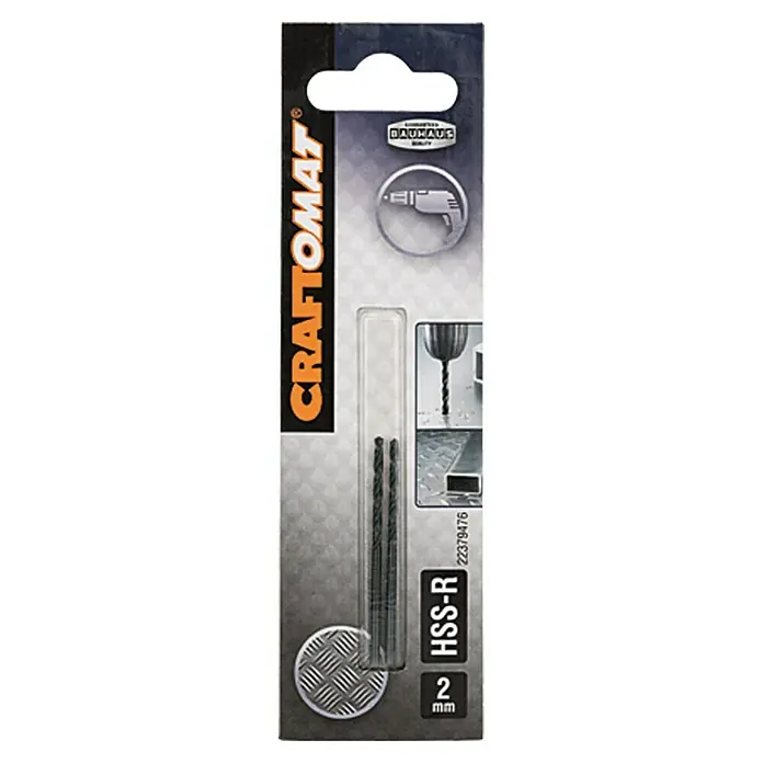 Craftomat Metallbohrer - HSS-R, Durchmesser Bohrer: 2 mm, 2 Stk. - Abbildung einer Packung Craftomat HSS-R 2mm Bohrer, geeignet für Bohrmaschinen, ideal für Heimwerker- und Bauprojekte.