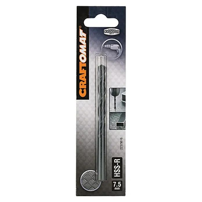 Craftomat Broca para metal HSS-R - Acero rápido, Diámetro de la broca: 7,5 mm - Broca para metal Craftomat HSS-R, 7,5 mm, ideal para taladrar metal. Una broca de alta calidad para resultados precisos y limpios.