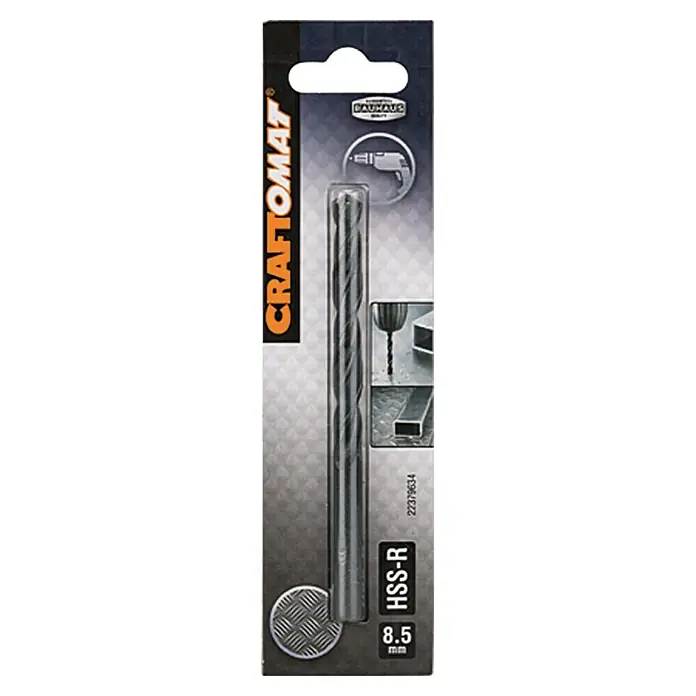Craftomat Metallbohrer - HSS-R, Durchmesser Bohrer: 8,5 mm - Produktbild einer Craftomat HSS-R Metallbohrer-Verpackung mit einem 8.5 mm Bohrer. Ideal zum Bohren von Metallen.