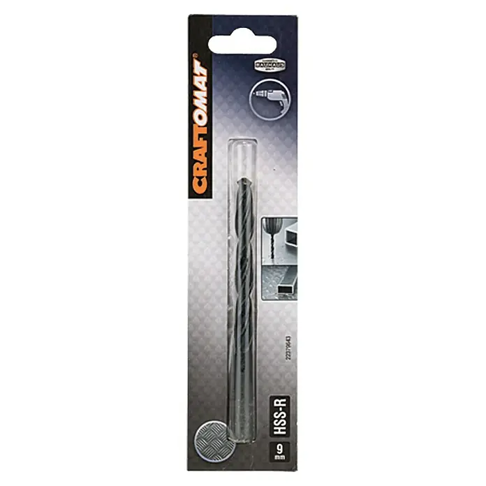 Craftomat Metallbohrer - HSS-R, Durchmesser Bohrer: 9 mm - Verpackung eines Craftomat HSS-R Spiralbohrers mit 9 mm Durchmesser, geeignet für Metallbearbeitung mit Bohrmaschinen.