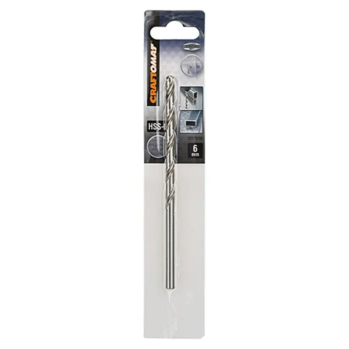 Craftomat Metallbohrer - Durchmesser Bohrer: 6 mm, Arbeitslänge: 91 mm - Eine Craftomat HSS-Metallbohrer in einer Verpackung. Der Bohrer hat einen Durchmesser von 6 mm und ist für Metallarbeiten geeignet.