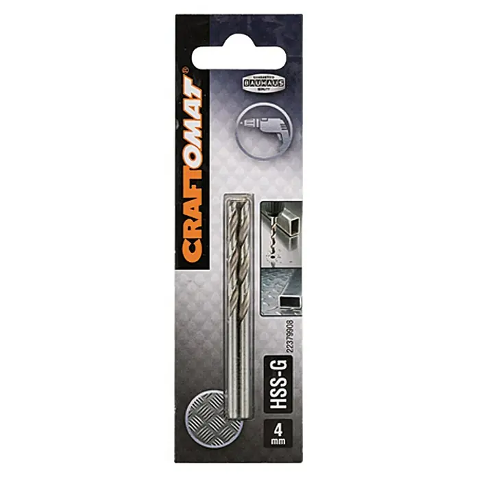 Craftomat Metallbohrer - 2 Stk., Durchmesser Bohrer: 4 mm, Arbeitslänge: 43 mm - Craftomat HSS-G Bohrer, 4 mm, verpackt. Geeignet für Metallbohrungen, hohe Qualität für präzise Ergebnisse.