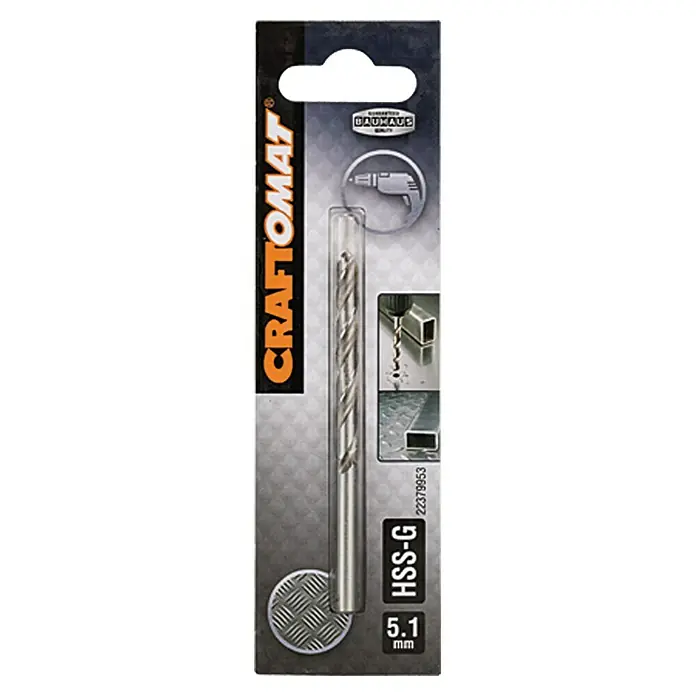 Craftomat Metallbohrer - Durchmesser Bohrer: 5,1 mm, Arbeitslänge: 52 mm - HSS-G Metallbohrer von Craftomat, 5.1 mm Durchmesser, verpackt. Geeignet für präzise Bohrungen in Metall mit hoher Standzeit.