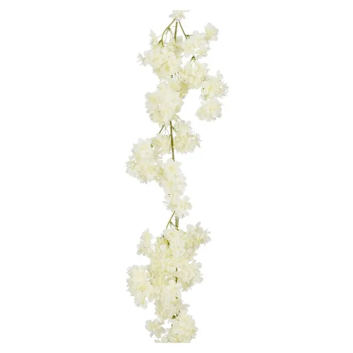 Guirnalda decorativa con flores crema - Plástico, Blanco, Largo: 180 cm - Vista frontal