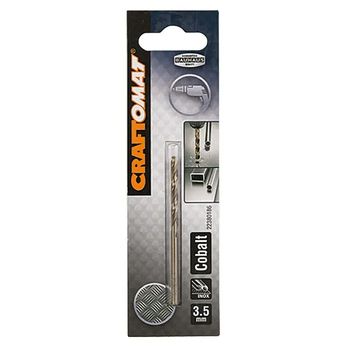 Craftomat Metallbohrer - HSS/Co, Durchmesser Bohrer: 3,5 mm - Abbildung einer Craftomat Cobalt-Bohrmaschine, 3,5 mm, verpackt. Zum Bohren von Löchern in verschiedene Materialien, inkl. Stahl und Edelstahl.