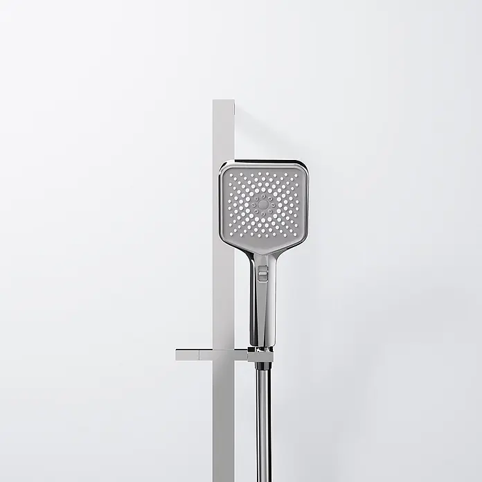 Steinberg Serie 342 Brausegarnitur, 700mm, Handbrause 3-fach verstellbar, -  - Quadratische, verchromte Handbrause an passender Duschstange.
