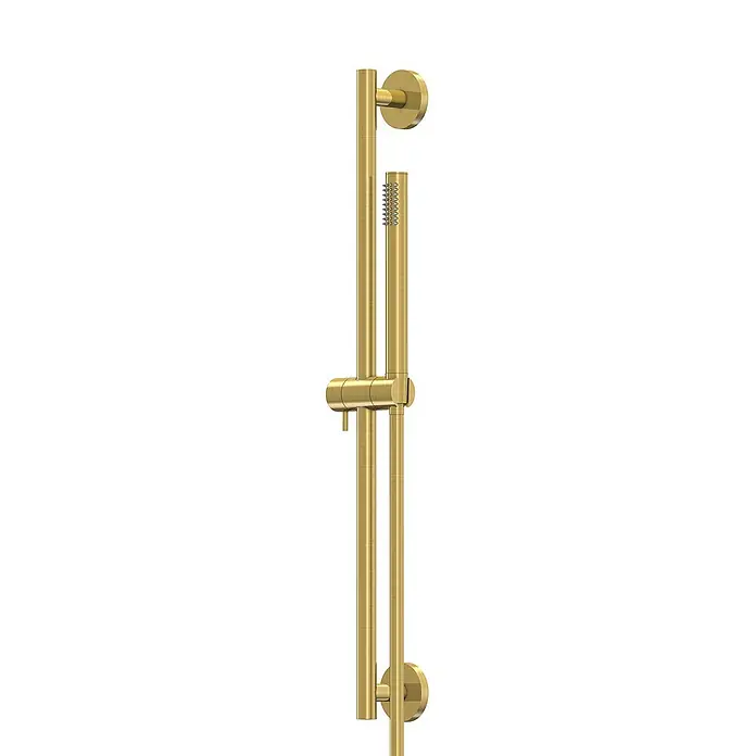 Steinberg Serie 340 Brausegarnitur, inklusive Stabhandbrause und -  - Duschstange aus gebürstetem Gold mit Handbrause.