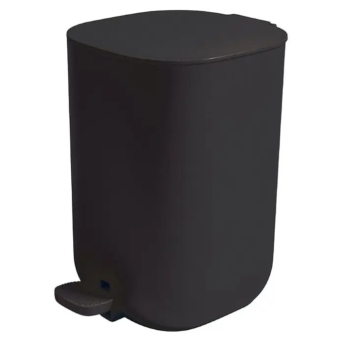 Cubo con pedal Akato - 3 l, Plástico, Negro - Cubo de basura de pedal de plástico gris oscuro con pedal y cuerpo rectangular redondeado.