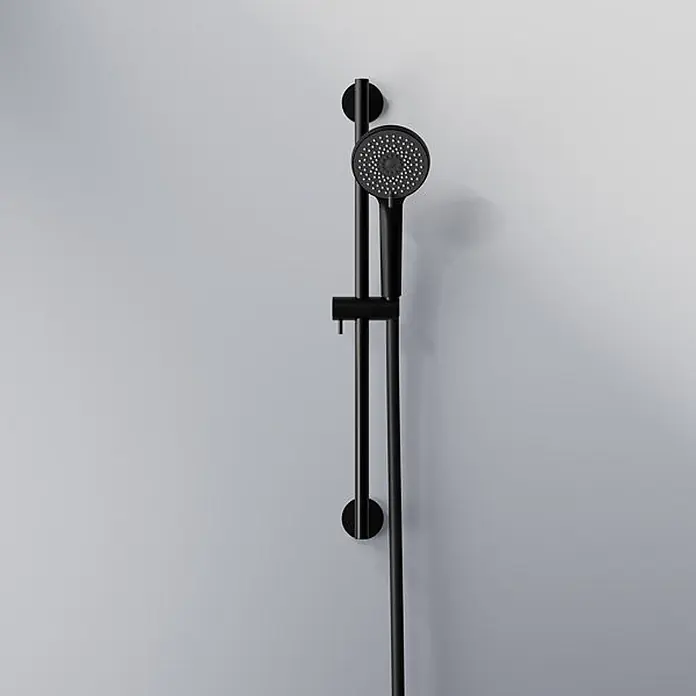 Steinberg Serie 340 Brausegarnitur, inklusive Handbrause, dreifach -  - Mattschwarze Duschstange mit verstellbarem Handbrausekopf.